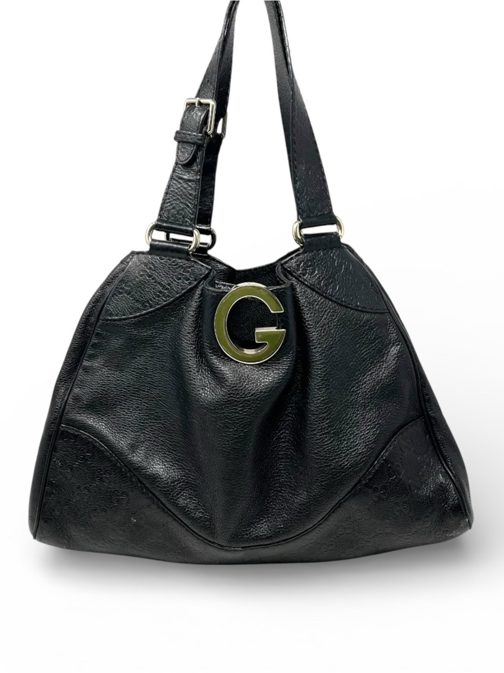 Vintage Gucci Charlotte GG Logo Monogram Shoulder Hobo Bag Tote Black Leather - Picture 1 of 14